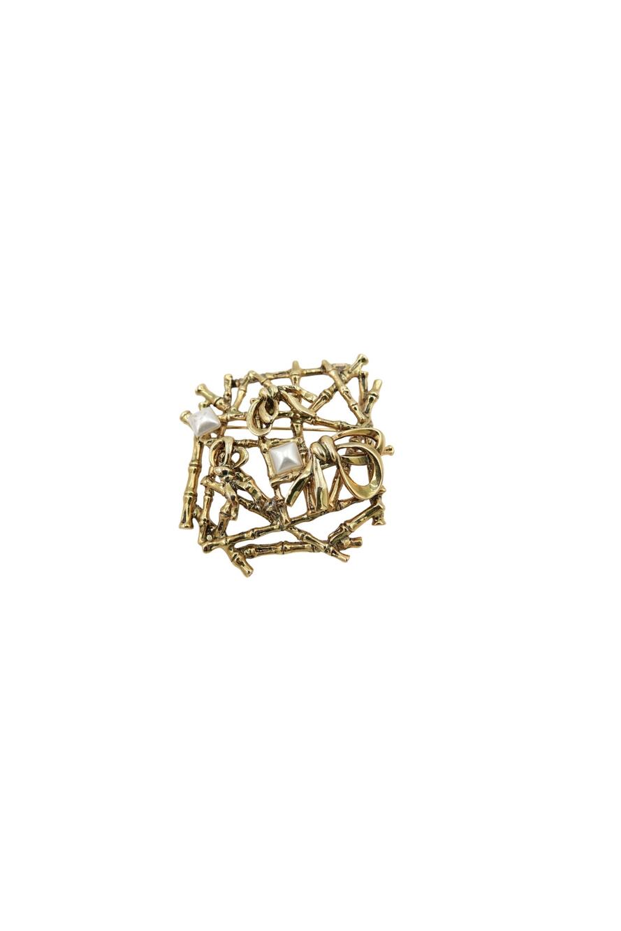 Vintage 1960s–70s Gold-Tone Bamboo Open-Work Brooch